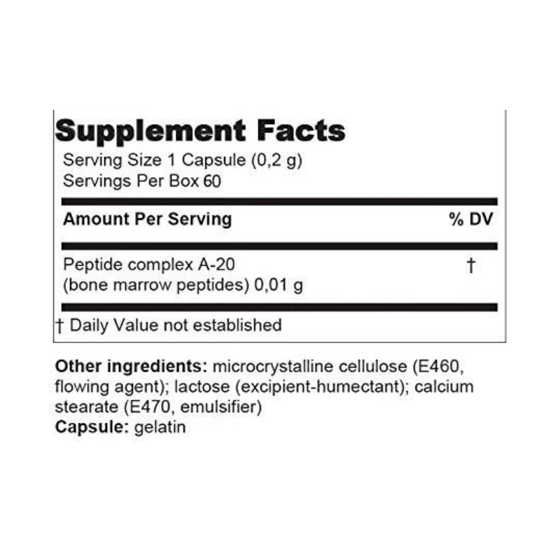 Bonomarlot - A-20 Original Khavinson Bone Marrow Peptide Bioregulator - 60 Capsules